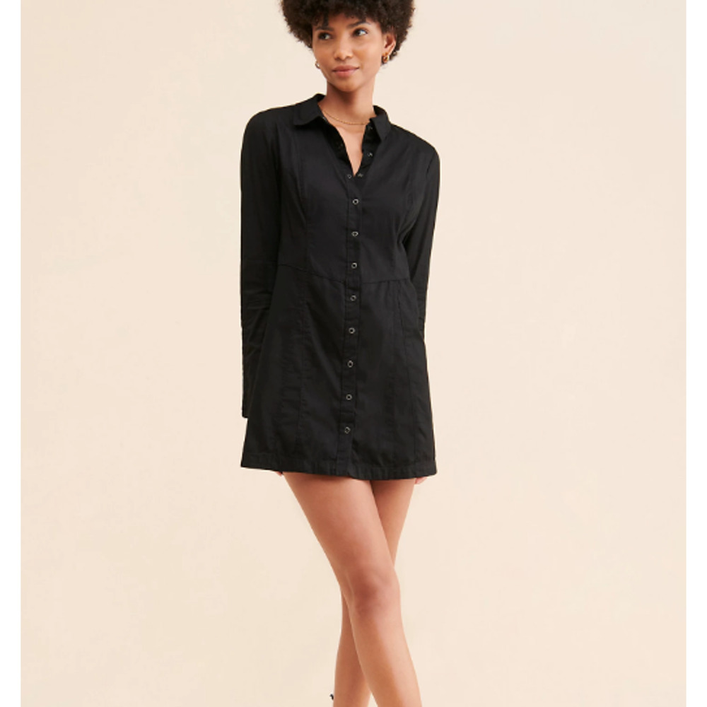 Free People womens large Goth Thea Mini Dress Black Long Sleeve Fitted Black